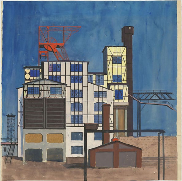 Bernd Becher, Eisernhardter Tiefbau Mine, Eisern, Germany, 1955/56, Graphite and watercolor on paper. © Estate Bernd & Hilla Becher, represented by Max Becher.