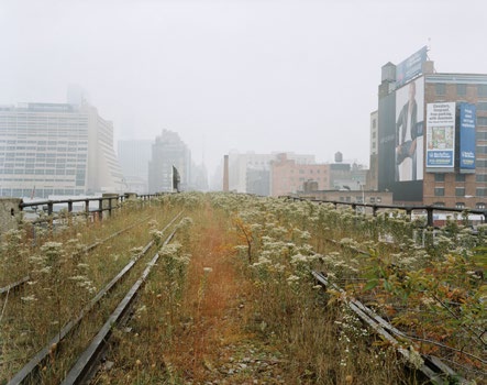 Joel Sternfeld. 2000. Walking the High Line, Looking East on 30th Street on a Morning in May, courtesy of Joel Sternfeld